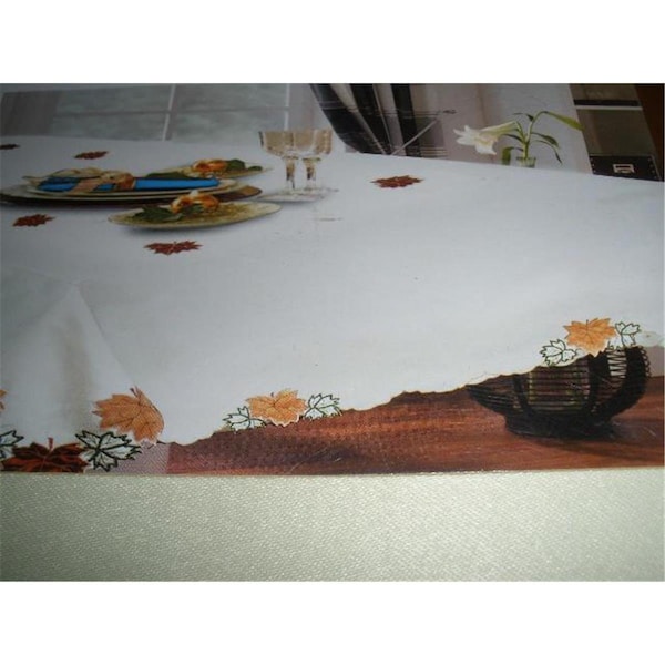Fastfood ZC0800265-60120 60 x 120 in. Embroidered Harvest Leaves Cutwork Table Cloth FA2570293 - main